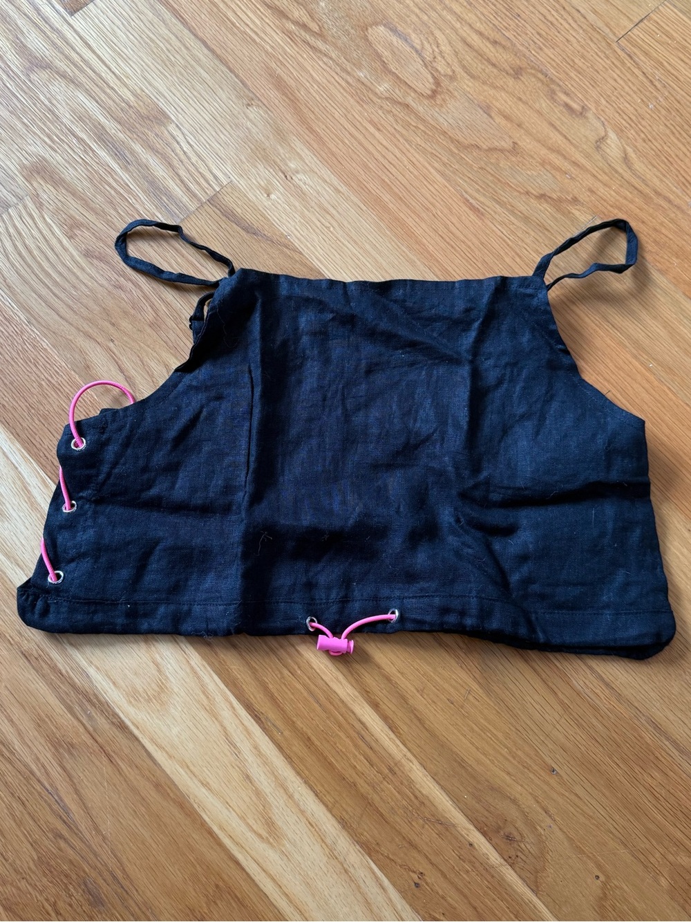 LF Millau Black Linen Crop Top w/Pink Bungee